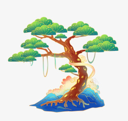 迎客松山水画松树元素设计图高清图片