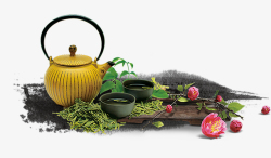 普洱茶文化展板茶道茶叶茶杯绿叶高清图片
