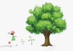 女孩一天的生活环保低碳生活小女孩植树节树苗高清图片