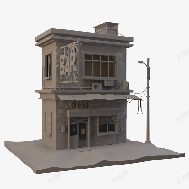 3D建模60年代的二层小楼房模型png免抠素材_新图网 https://ixintu.com 建模 楼房 模型 3D