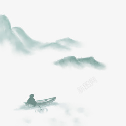 中国风划船的人中国风清明山水老人划船青山高清图片