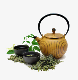 茶文化挂图茶道茶叶茶杯绿叶高清图片