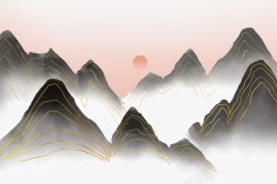 山水彩中国风山山峦白云缭绕高清图片