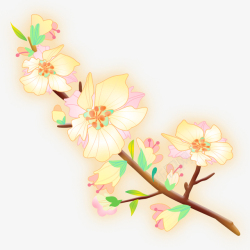 清明节梨花桃花树枝手绘清新装饰元素素材