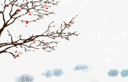 大雪树枝手绘人物雪花高清素材