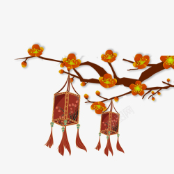 国潮中国风树枝梅花树灯笼装饰背景素材