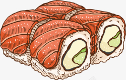 寿司三文鱼美味手绘三文鱼寿司免扣元素高清图片
