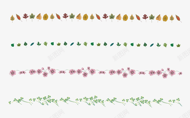 卡通树叶花朵文本分割线png免抠素材_新图网 https://ixintu.com 春天 纹理 叶子 花朵 分割