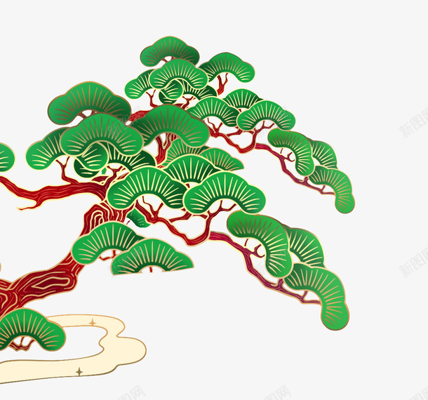 迎客松元素设计png免抠素材_新图网 https://ixintu.com 植树节 植树节元素 植树节装饰 卡通植树节 树木 松树 迎客松