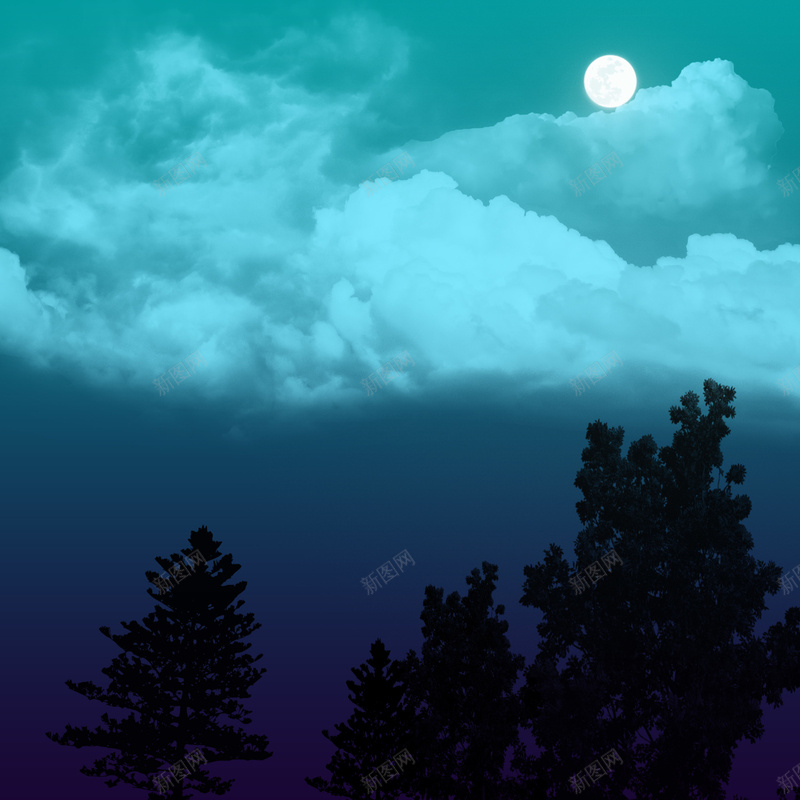 夜晚明亮的月亮jpg设计背景_新图网 https://ixintu.com 夜晚 月夜 月亮 树木 云