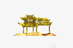 中国风金色亭子质感金箔纹理素材