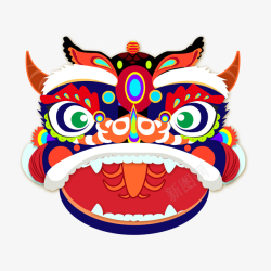 中国风国潮舞狮狮子头卡通装饰元素素材