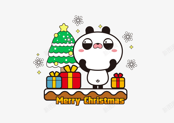 卡通圣诞熊猫png免抠素材_新图网 https://ixintu.com 卡通 圣诞 熊猫 礼物 圣诞树 雪花