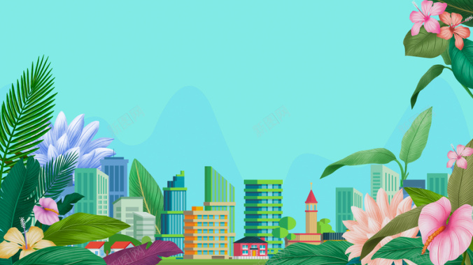 背景图C4D城市建模花朵元素图背景