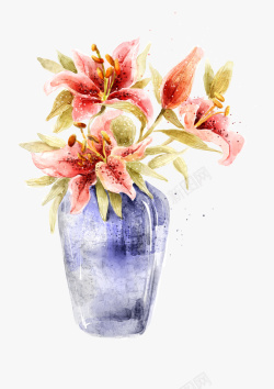现代花瓶精美油画风格插画瓶花素材高清图片