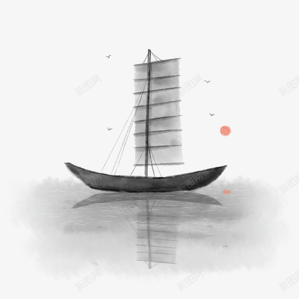 手绘中国风创意水墨船png免抠素材_新图网 https://ixintu.com 中国风 中国风水墨船 创意 古风 古风船 小船 山水画 水墨山水 水墨船