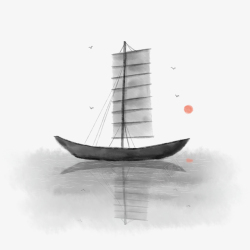 小船手绘中国风创意水墨船高清图片