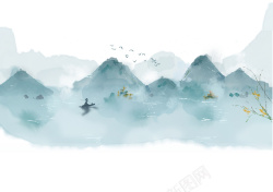 古风渔夫水墨中国风山水之间高清图片