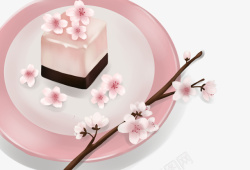 樱花矢量春天樱花糕点盘子高清图片