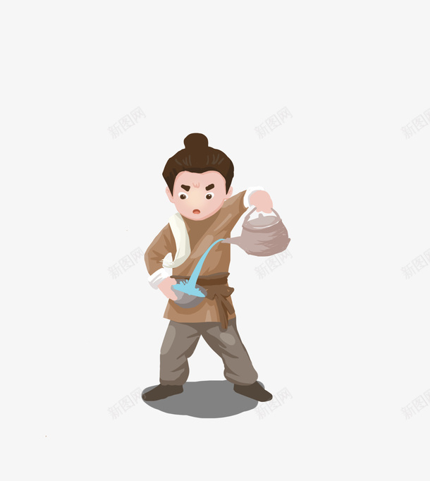 手绘插画卡通店小二倒茶png免抠素材_新图网 https://ixintu.com 倒茶 倾倒茶水 卡通 市井人物 店小二 插画