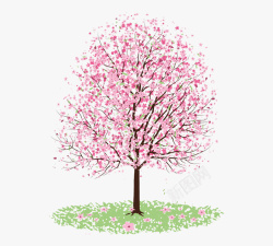 中国风手绘水彩樱花树素材素材