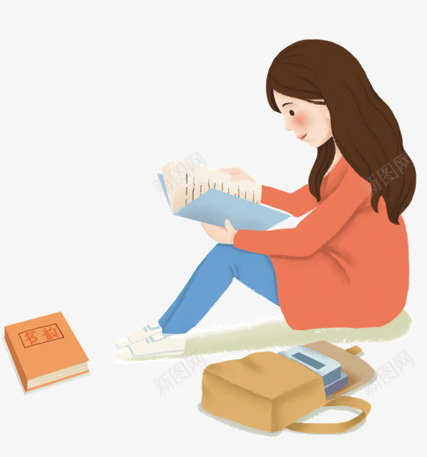 看书女孩读书png免抠素材_新图网 https://ixintu.com 看书 女孩 学习 卡通