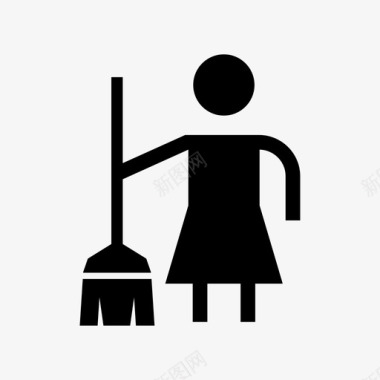 拿着扫帚的女人清洁管家图标