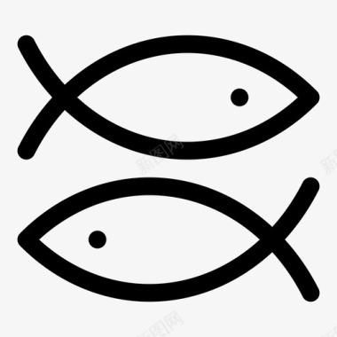 鱼简单干净的圆形笔划图标