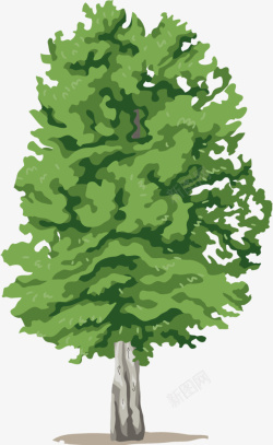 手绘绿色树木元素素材