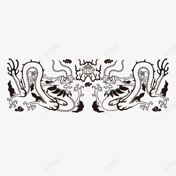 黑白线中国龙元素png免抠素材_新图网 https://ixintu.com 中国 龙 黑白 国潮