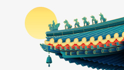 夕阳国风建筑的一角高清图片