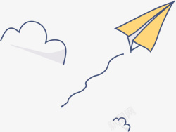 手绘飞机路线手绘卡通装饰云朵纸飞机高清图片