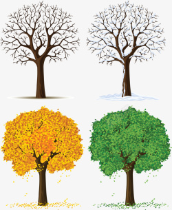 四棵精美中国风春夏秋冬手绘四棵树高清图片
