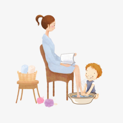 给父母洗脚母亲节母子手绘素材高清图片