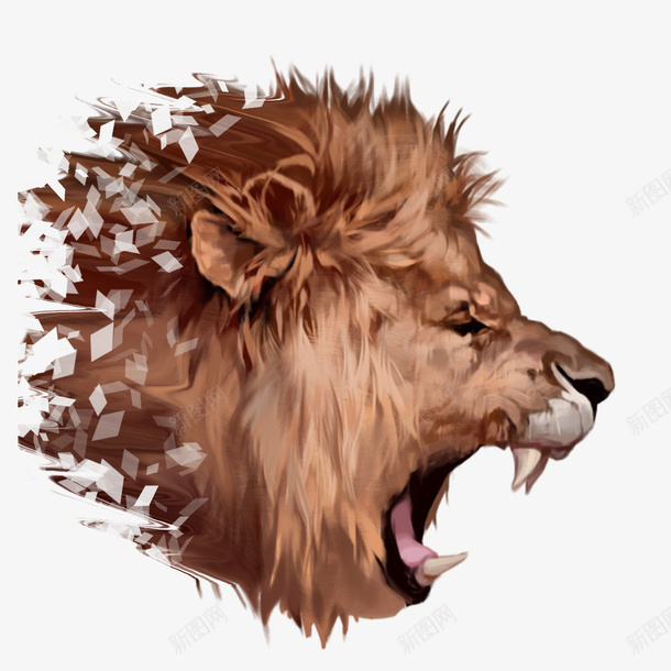 狮子怒吼手绘png免抠素材_新图网 https://ixintu.com 狮子 怒吼 咆哮 动物 凶猛 手绘狮子 狮子头