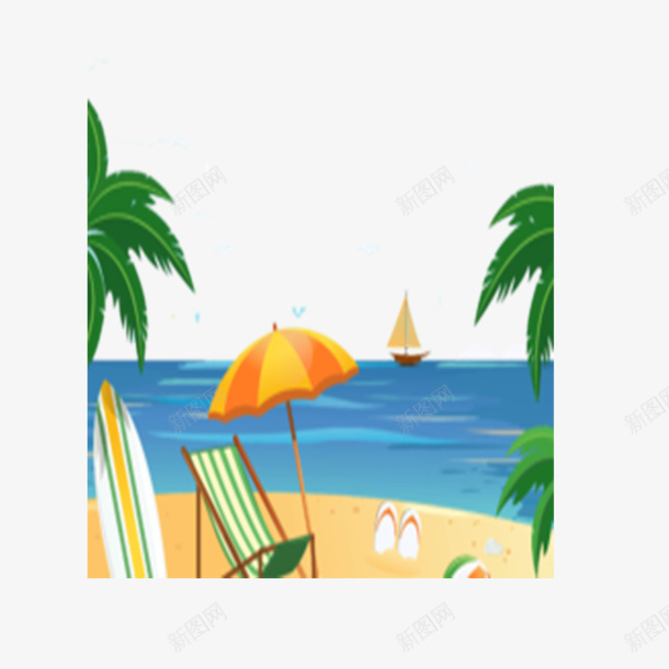 动漫海滩景象png免抠素材_新图网 https://ixintu.com 夏季 沙滩 海滩 动画