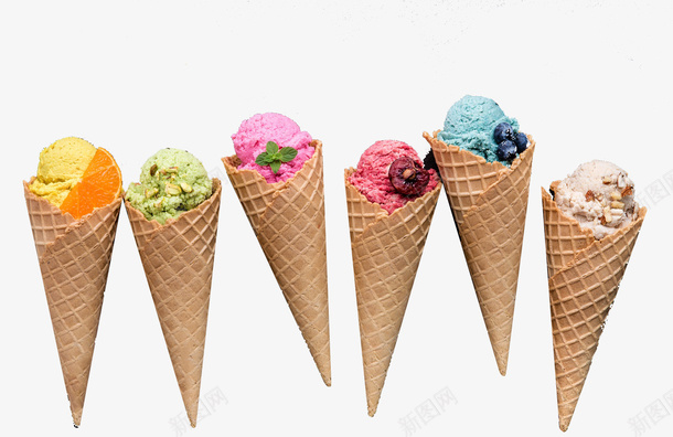 6个冰淇淋蛋筒png免抠素材_新图网 https://ixintu.com 冰淇淋 蛋卷 脆皮 雪糕 彩色