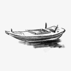 一叶小船中国风手绘国画水墨小船透明素材高清图片