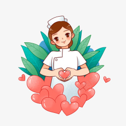 护士节插画手绘比心展现爱心的护士医护人员高清图片