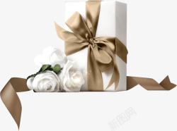 白色飘带白色礼盒礼物高清图片