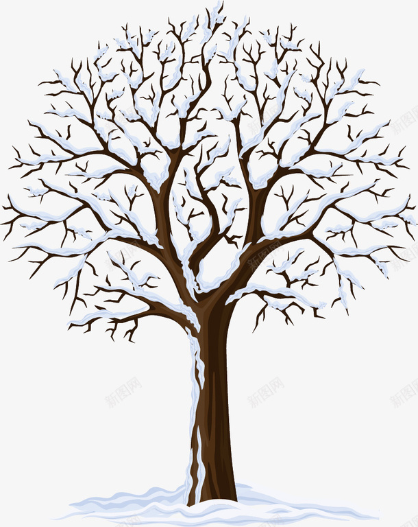 冰雪覆盖的一颗树png免抠素材_新图网 https://ixintu.com 手绘 插画 冰雪 树枝 冬天 雪枝