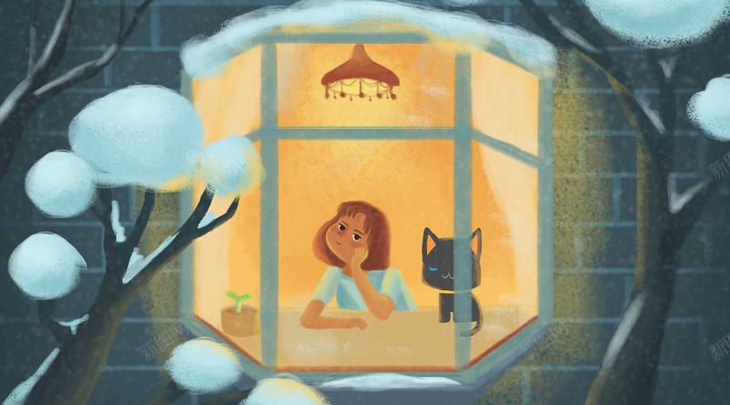 窗户里的小女孩jpg设计背景_新图网 https://ixintu.com 下雪 关窗 卡通 小女孩 窗户