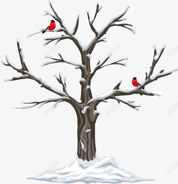 中国风手绘冬天的树png免抠素材_新图网 https://ixintu.com 中国风 手绘 冬天 雪 树 雪覆盖树 鸟