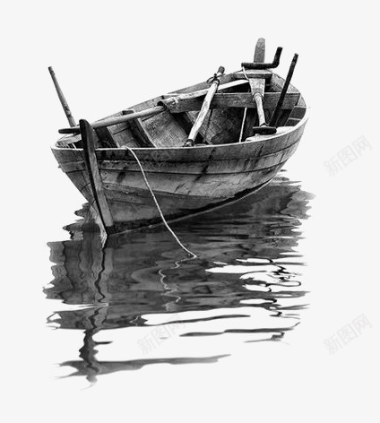 高清黑白水中小船透明素材png免抠素材_新图网 https://ixintu.com 小船 黑白 船桨 倒影