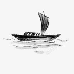 写意中国风水墨小船透明素材素材