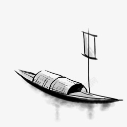 俩蓬中国风水墨带蓬小船透明素材高清图片
