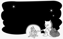 篝火 野营 孤单 猫咪 卡通 户外 夜 卡 独自旅行手绘素材