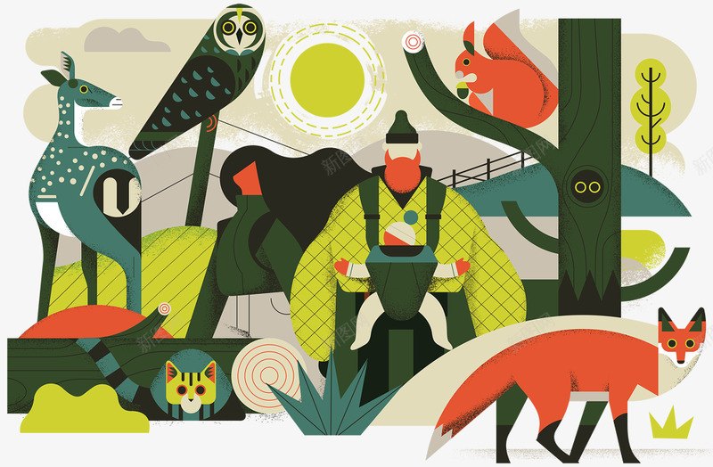 Winter Wildlife Walks  Owen Davey Illustration欧美插画png免抠素材_新图网 https://ixintu.com 欧美 插画