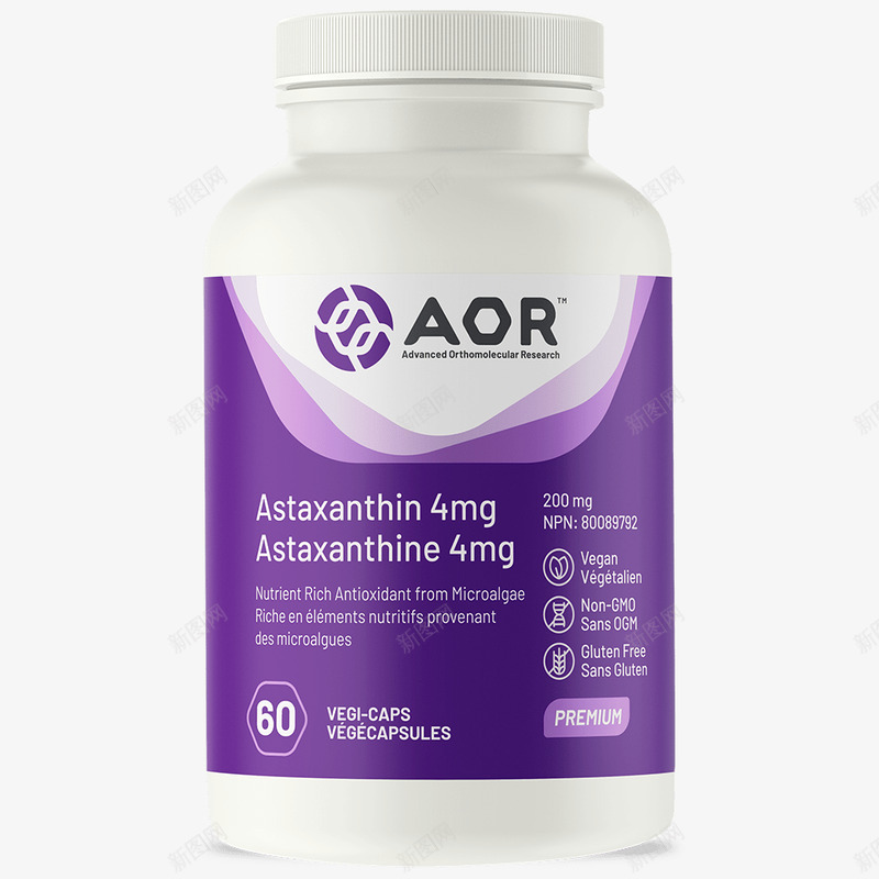 Astaxanthin 4 mg  Advanced Orthomolecular Research Inc Canada产品包装png免抠素材_新图网 https://ixintu.com 产品包装