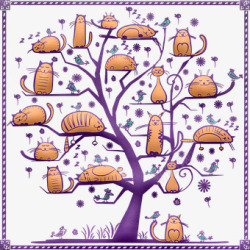 猫生命之树树框架自然珠宝素材